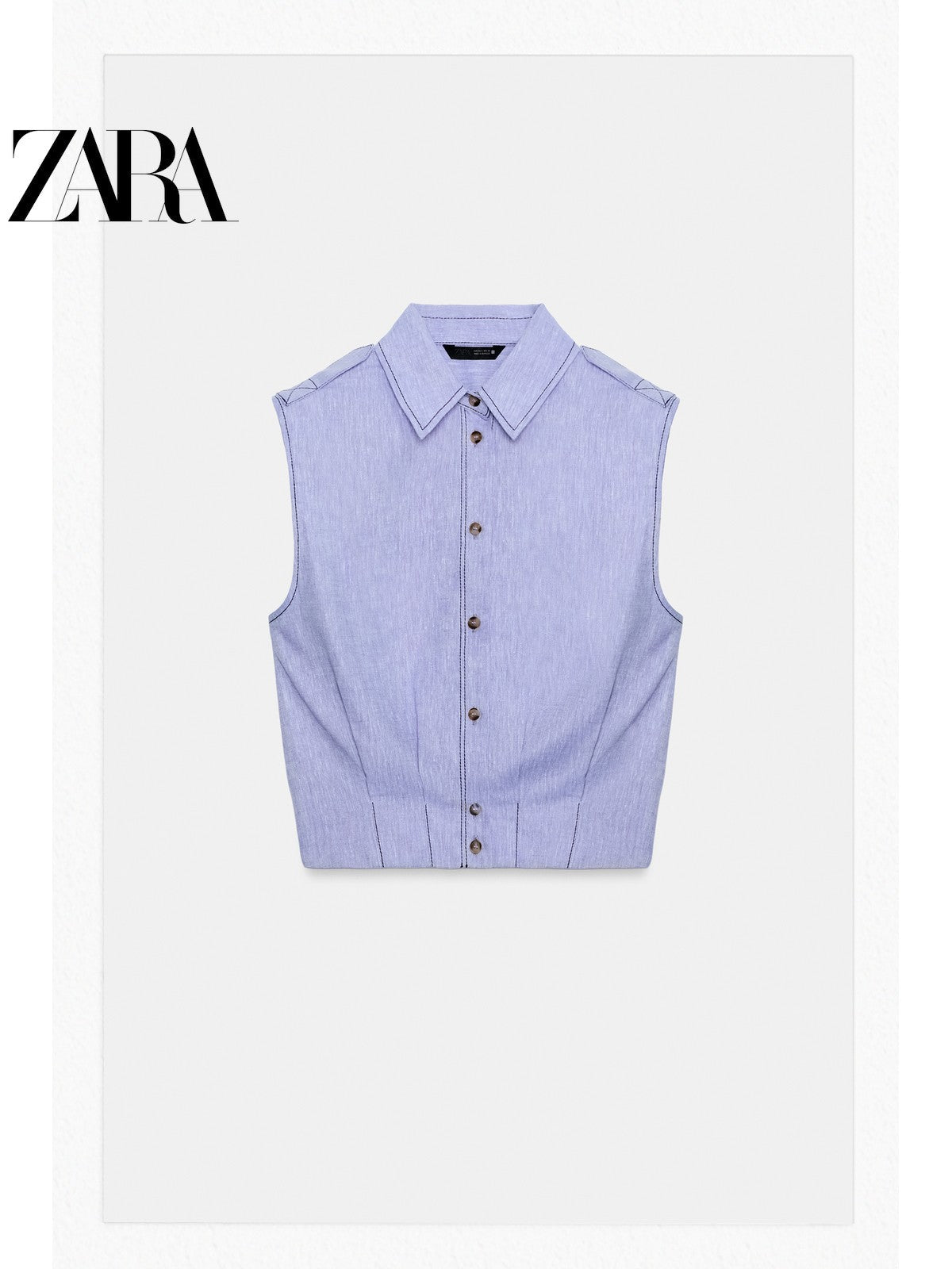 أصلي 100% توب Zara نسائي بدون أكمام أزرق فاتح - رفعة