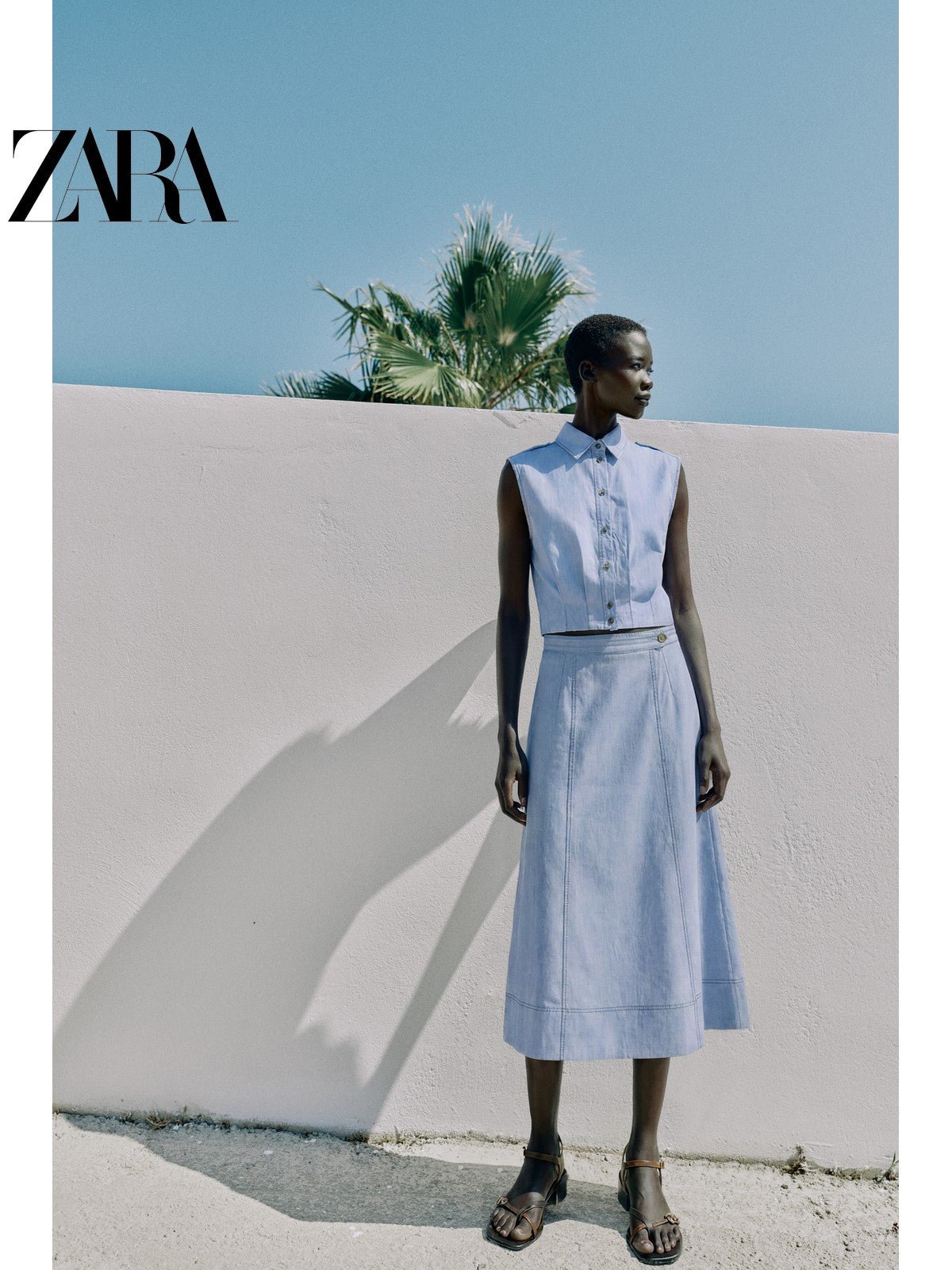 أصلي 100% توب Zara نسائي بدون أكمام أزرق فاتح - رفعة