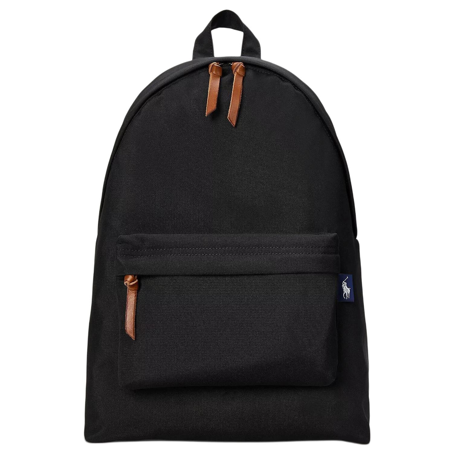 An authentic Polo Ralph Lauren black backpack with brown leather zipper straps and side brand tag, ideal for back-to-school and daily use.

حقيبة ظهر Polo Ralph Lauren أصلية باللون الأسود مع أشرطة ومقابض سحاب جلدية بنية وعلامة الماركة الجانبية، مثالية للعودة للمدرسة والاستخدام اليومي.