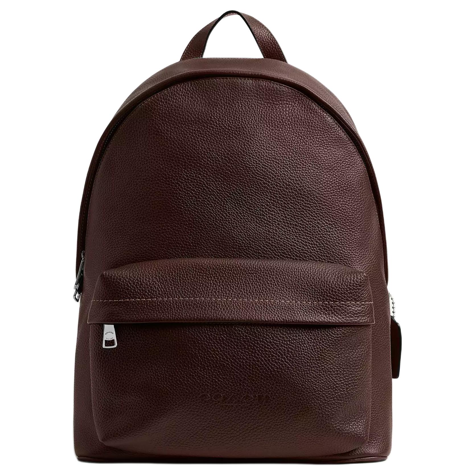 Full front view of an authentic Coach Westway 32 dark burgundy leather backpack with top handle and zip closure, perfect for back-to-school season.

عرض أمامي كامل لحقيبة ظهر كوتش ويست واي 32 أصلية جلد باللون العنابي الداكن مع مقبض علوي وسحاب، مثالية لموسم العودة للمدرسة.