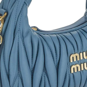 MIU Miu Wander Matelassé Hobo Bag Shoulder Crossbody Mini Blue.
