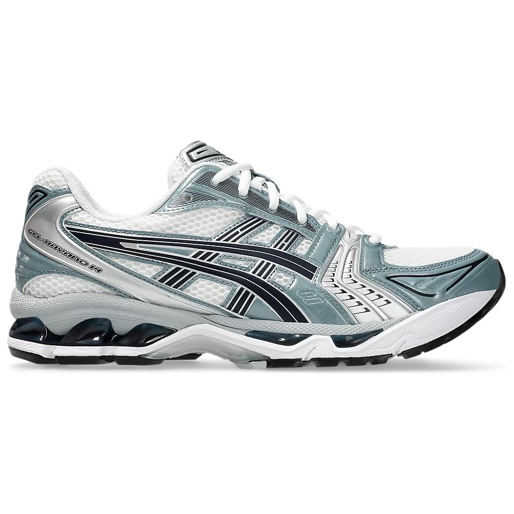 حذاء ASICS GEL-Kayano 14 باللون الأبيض والفضي المميز
