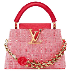 LOUIS VUITTON Capucines Nautical Series Gold Hardware Chain Tweed Single Shoulder Crossbody Handbag Mini Women's Fiery Red