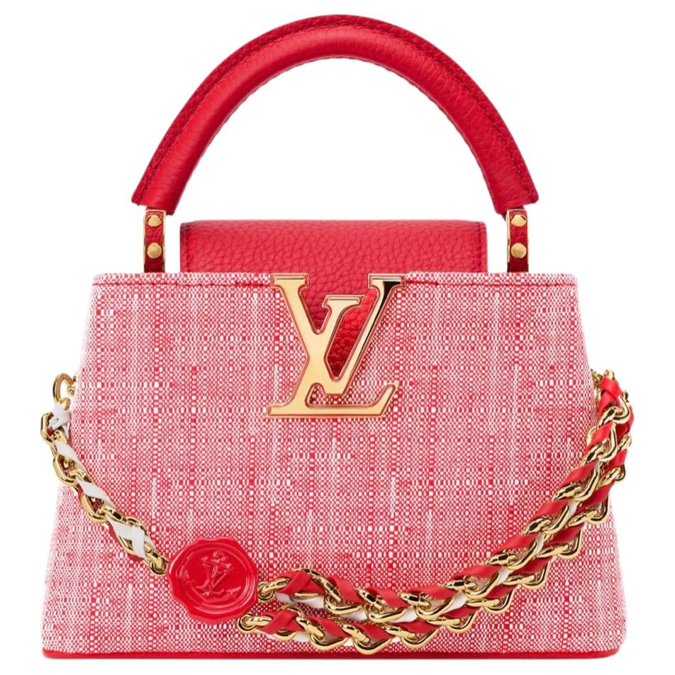LOUIS VUITTON Capucines Nautical Series Gold Hardware Chain Tweed Single Shoulder Crossbody Handbag Mini Women's Fiery Red