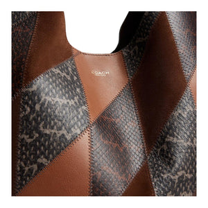COACH Brooklyn 39 Metal Hardware Snake Leather Combined Cowhide Single Shoulder Bag Large Women's Brown
