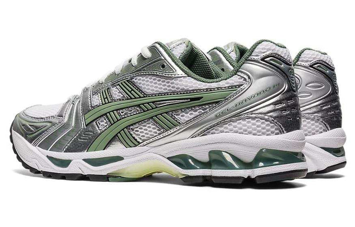 حذاء رياضي Asics Gel-Kayano 14 فضي أخضر بتصميم شبكي وتقنية GEL للركض والراحة العالية