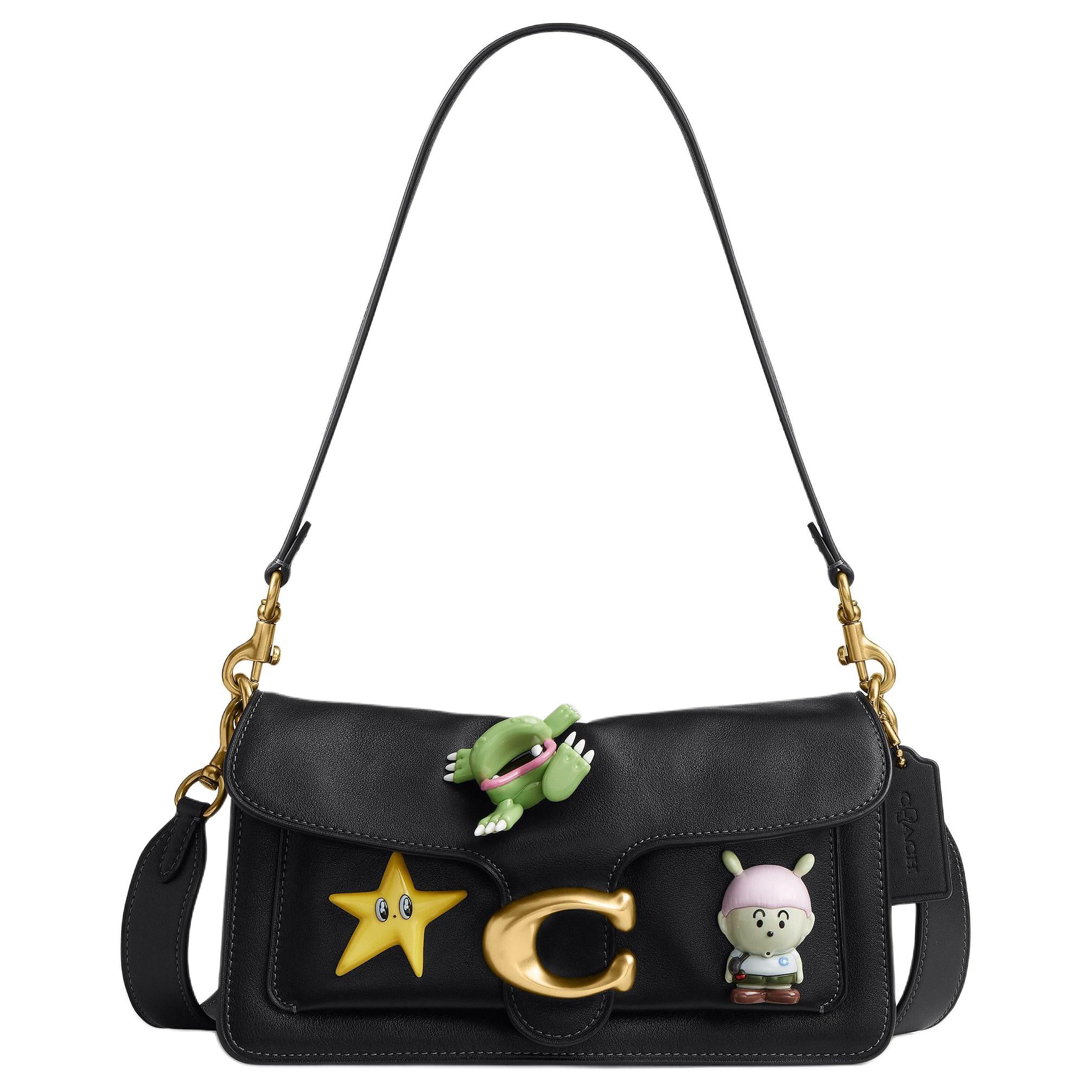 COACH x BRAIN DEAD Collaboration Soft Tabby 26 Pin Decoration Cowhide Single Shoulder Bag Medium Unisex Couple Style Black