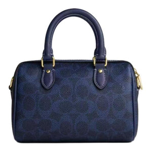 COACH Rowan 18 Detachable Shoulder Strap Top Zipper Closure Artificial Leather Boston Handbag Small Women's Navy Blue