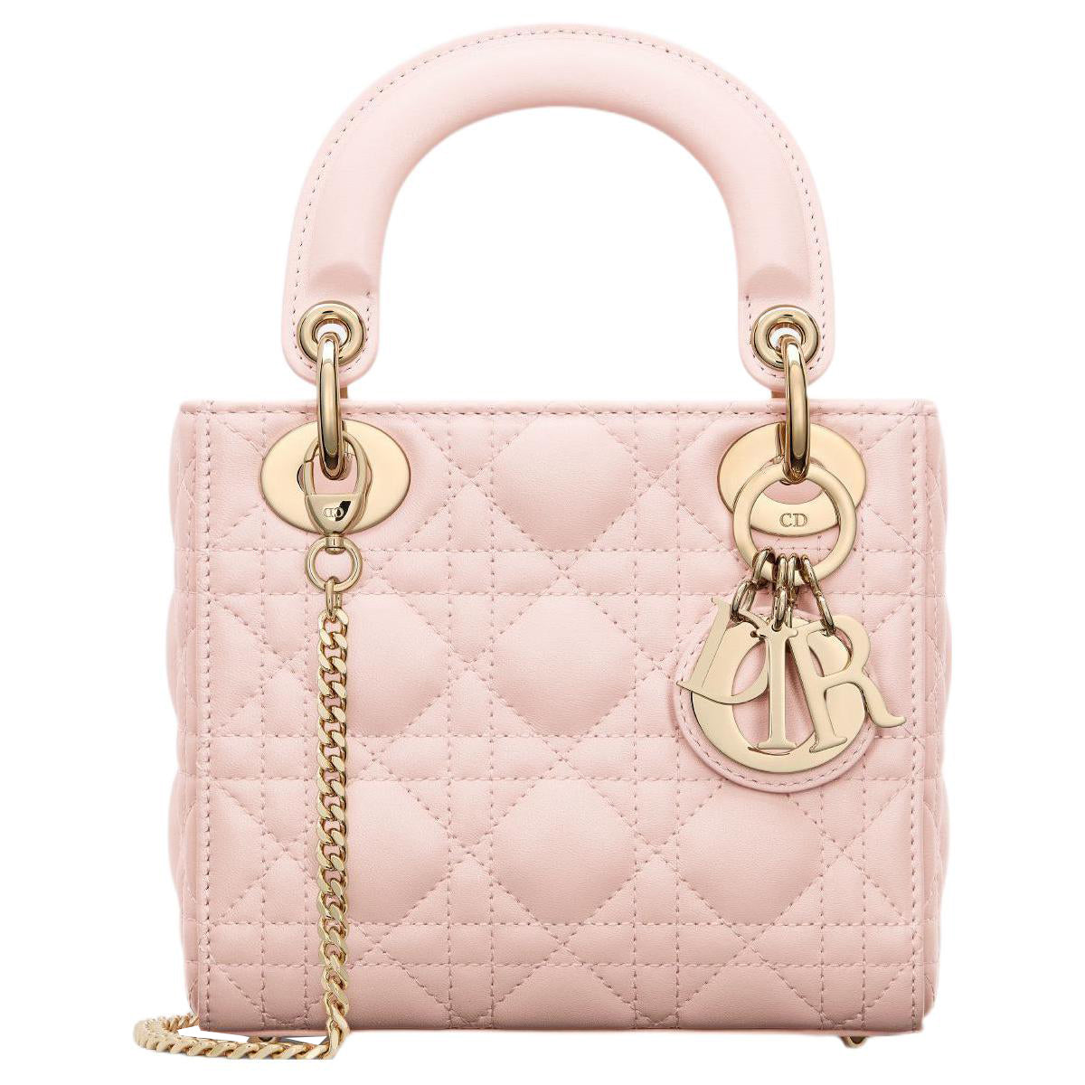 DIOR Lady Dior Detachable Chain Shoulder Strap Cannage Sheepskin Davis Bag Shoulder Crossbody Tote Mini Women's Carmine Pink