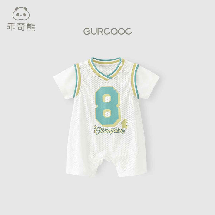 Baby short-sleeved onesie with moisture absorption, quick-drying fabric, breathable design, light basketball style.