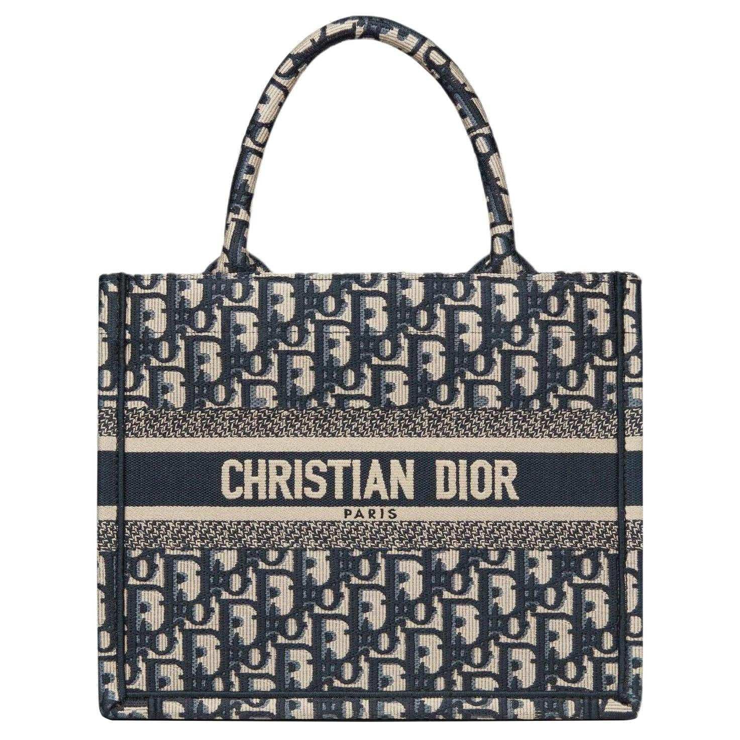 DIOR Small Denim Blue Embroidered Oblique Book Tote.