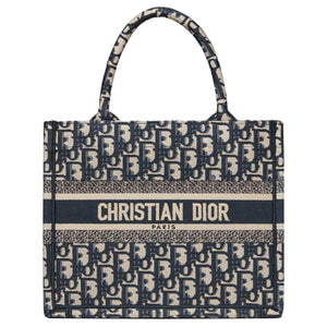 DIOR Small Denim Blue Embroidered Oblique Book Tote.