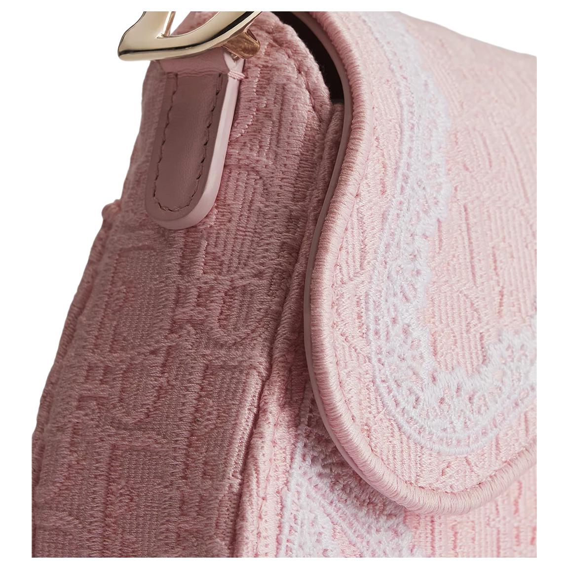 DIOR OBLIQUE Printed Saddle Bag Cowhide Leather Handbag Small Women's Soft Pink