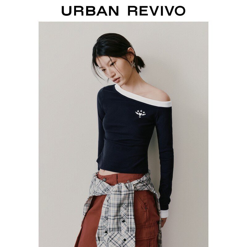 بلوزة كحلي بكتف مفتوح من Urban Revivo، منظر أمامي