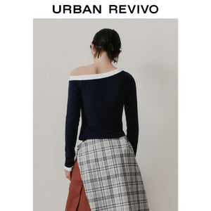 بلوزة بكتف مفتوح Urban Revivo باللون الكحلي، منظر خلفي