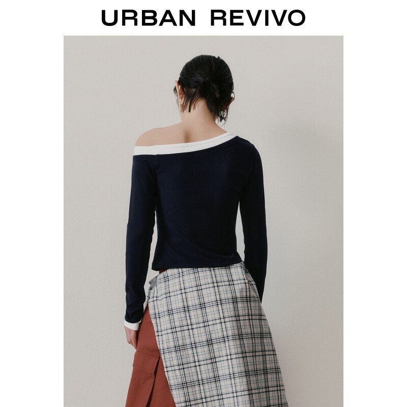 بلوزة بكتف مفتوح Urban Revivo باللون الكحلي، منظر خلفي