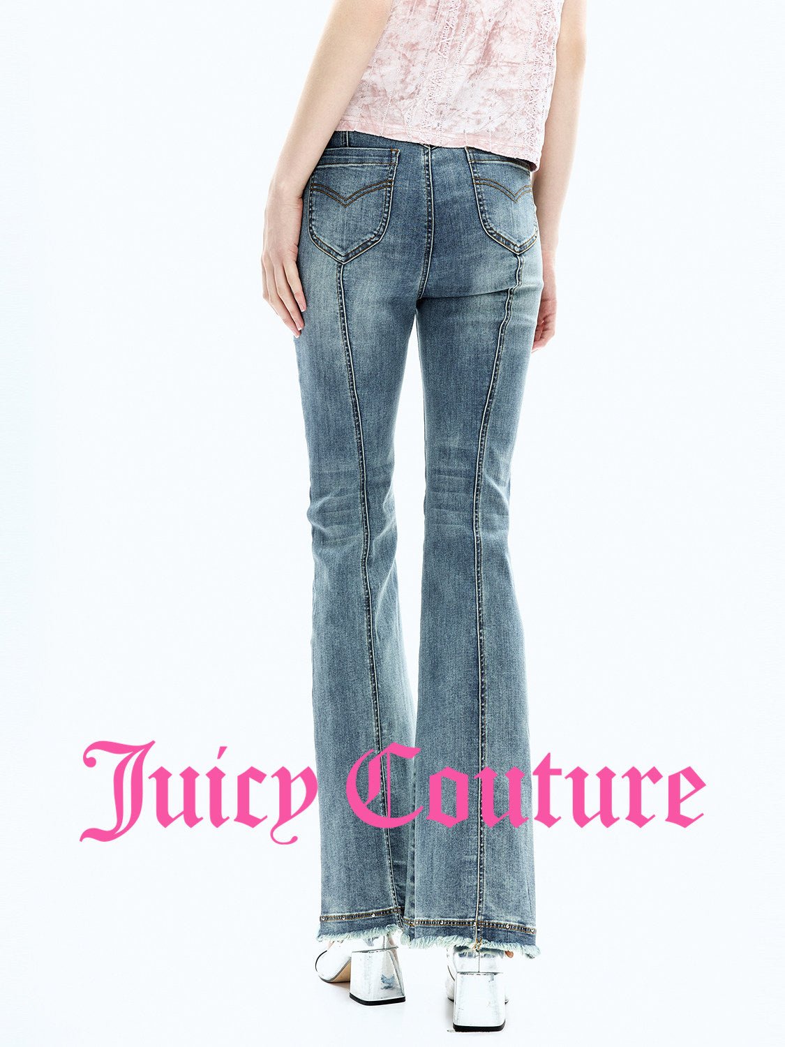 بنطال جينز نسائي Juicy Couture بقصة واسعة من الأسفل أزرق دنيم - رفعة