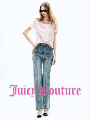 بنطال جينز نسائي Juicy Couture بقصة واسعة من الأسفل أزرق دنيم - رفعة