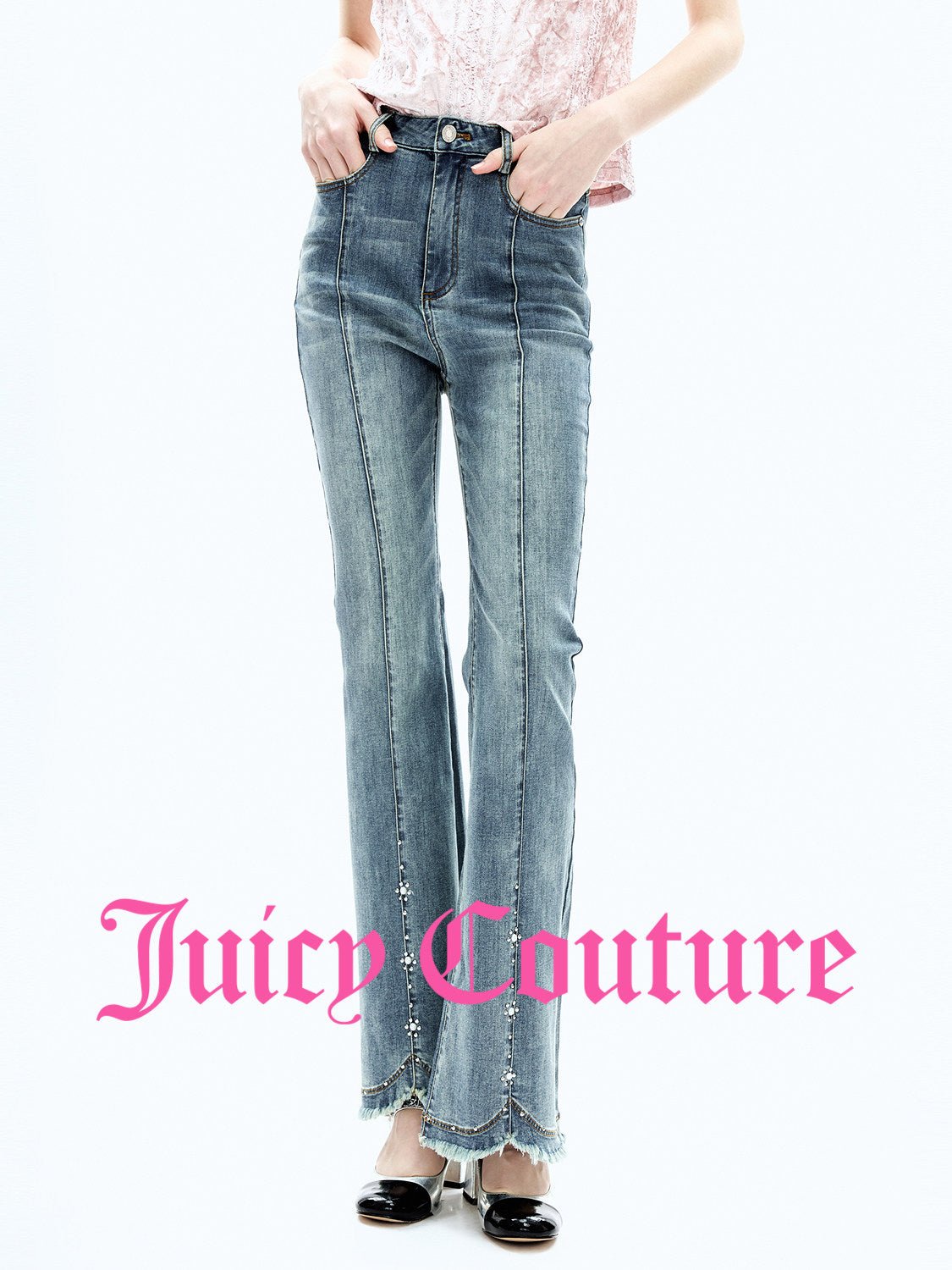 بنطال جينز نسائي Juicy Couture بقصة واسعة من الأسفل أزرق دنيم - رفعة