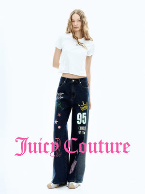 بنطال جينز نسائي مستقيم بطبعة جرافيتي متدرجة Juicy Couture - رفعة