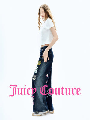 بنطال جينز نسائي مستقيم بطبعة جرافيتي متدرجة Juicy Couture - رفعة