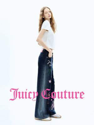 بنطال جينز نسائي مستقيم بطبعة جرافيتي متدرجة Juicy Couture - رفعة