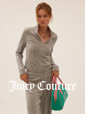 بنطال نسائي مخملي Juicy Couture بقصة مستقيمة وأحجار لامعة - رفعة