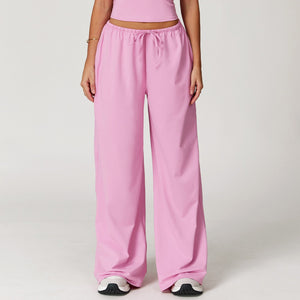بنطال نسائي واسع الساق منسدل بخصر مطاطي ورباط - رفعة