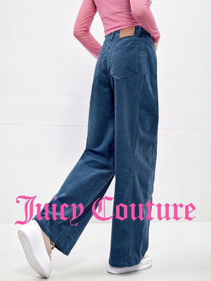 بنطال نسائي واسع من المخمل المضلع Juicy Couture أزرق - رفعة