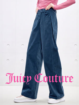 بنطال نسائي واسع من المخمل المضلع Juicy Couture أزرق - رفعة