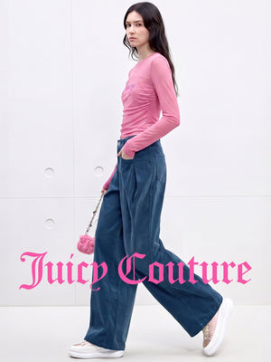 بنطال نسائي واسع من المخمل المضلع Juicy Couture أزرق - رفعة