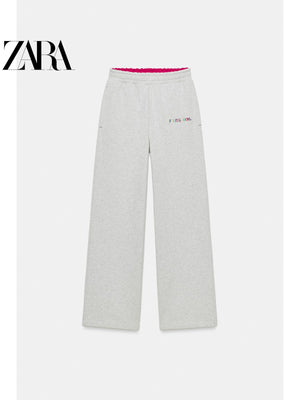 بنطال رياضي نسائي ZARA رمادي واسع ملابس نسائية - رفعة