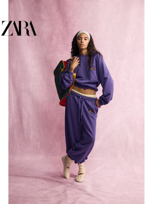 بنطال رياضي ZARA بنفسجي مريح ملابس نسائية - رفعة