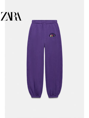 بنطال رياضي ZARA بنفسجي مريح ملابس نسائية - رفعة