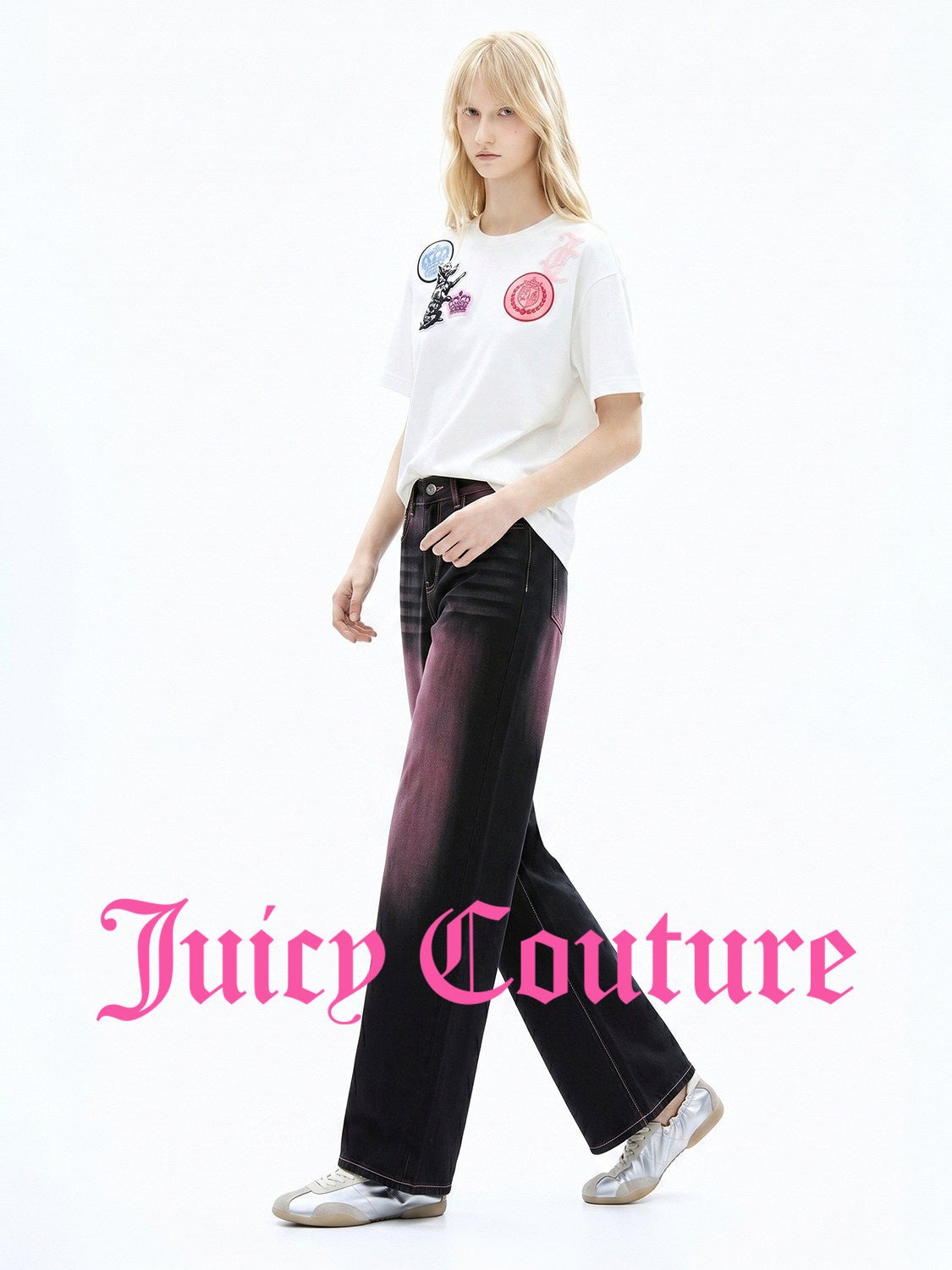 بنطلون جينز نسائي Juicy Couture بقصة مستقيمة وصبغة رش مع ليوسل - رفعة