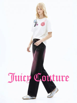 بنطلون جينز نسائي Juicy Couture بقصة مستقيمة وصبغة رش مع ليوسل - رفعة