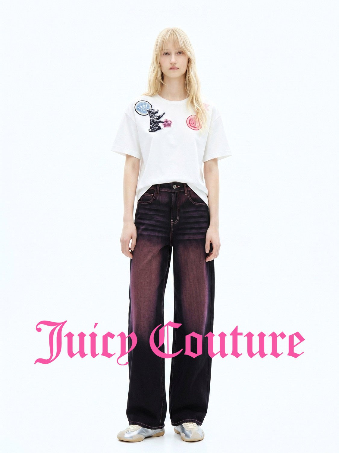 بنطلون جينز نسائي Juicy Couture بقصة مستقيمة وصبغة رش مع ليوسل - رفعة