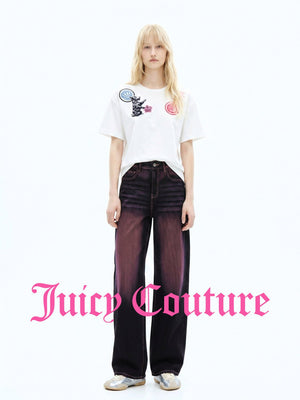 بنطلون جينز نسائي Juicy Couture بقصة مستقيمة وصبغة رش مع ليوسل - رفعة