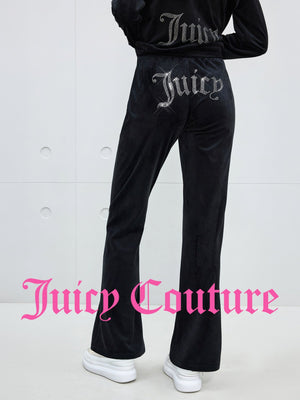 بنطلون مخمل نسائي Juicy Couture بقصة واسعة من الأسفل وزينة لامعة - رفعة