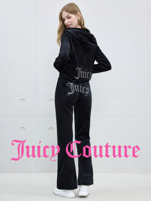 بنطلون مخمل نسائي Juicy Couture بقصة واسعة من الأسفل وزينة لامعة - رفعة