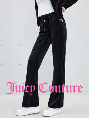 بنطلون مخمل نسائي Juicy Couture بقصة واسعة من الأسفل وزينة لامعة - رفعة