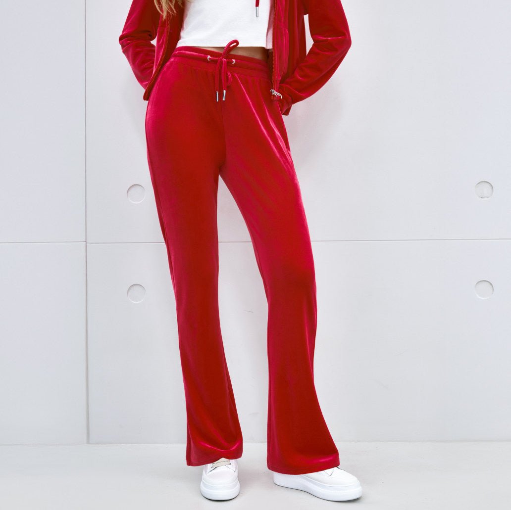 بنطلون مخمل نسائي Juicy Couture بقصة واسعة من الأسفل وزينة لامعة - رفعة