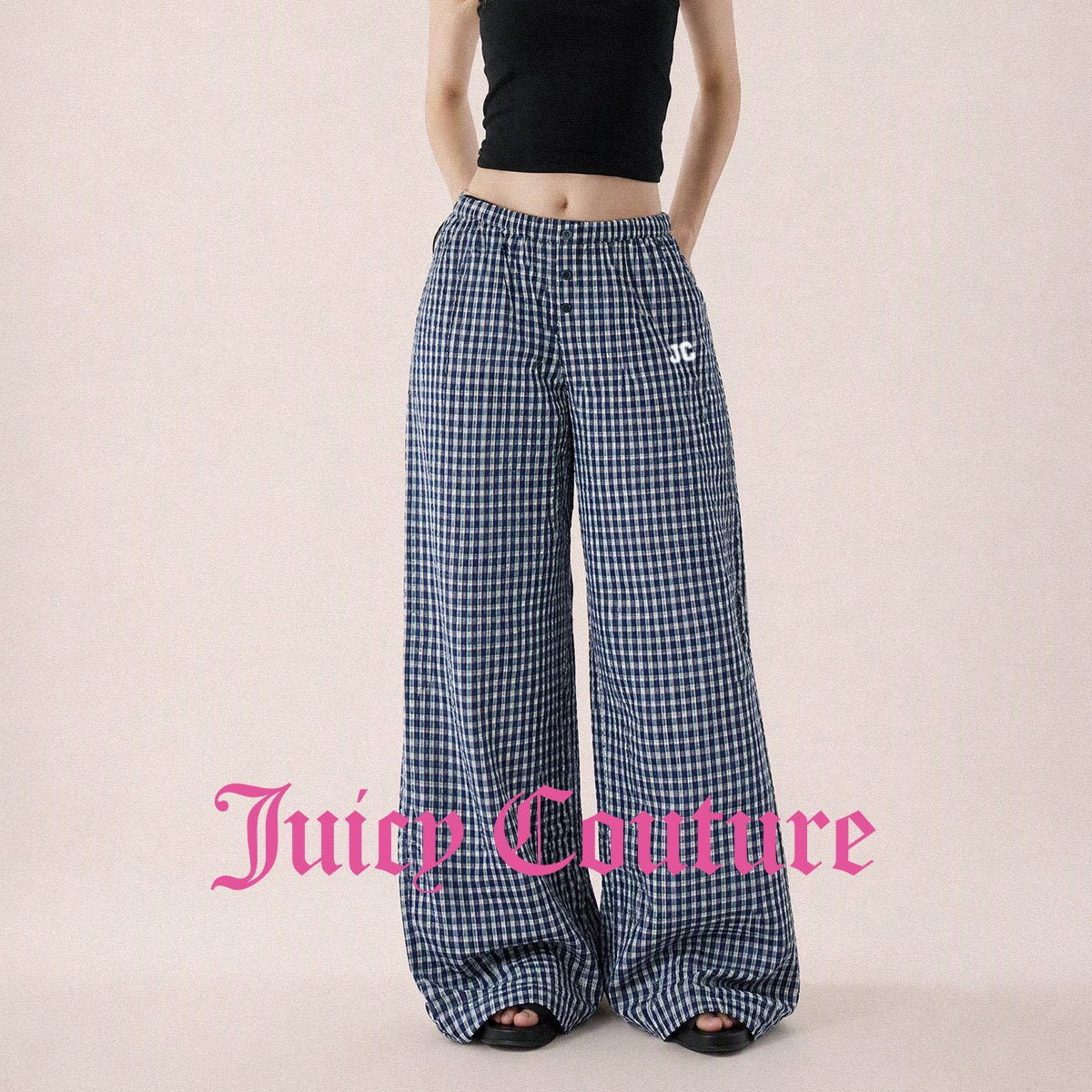 بنطلون نسائي واسع بنقشة مربعات وخصر مطاطي Juicy Couture - رفعة