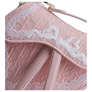 DIOR OBLIQUE Printed Saddle Bag Cowhide Leather Handbag Small Women's Soft Pink