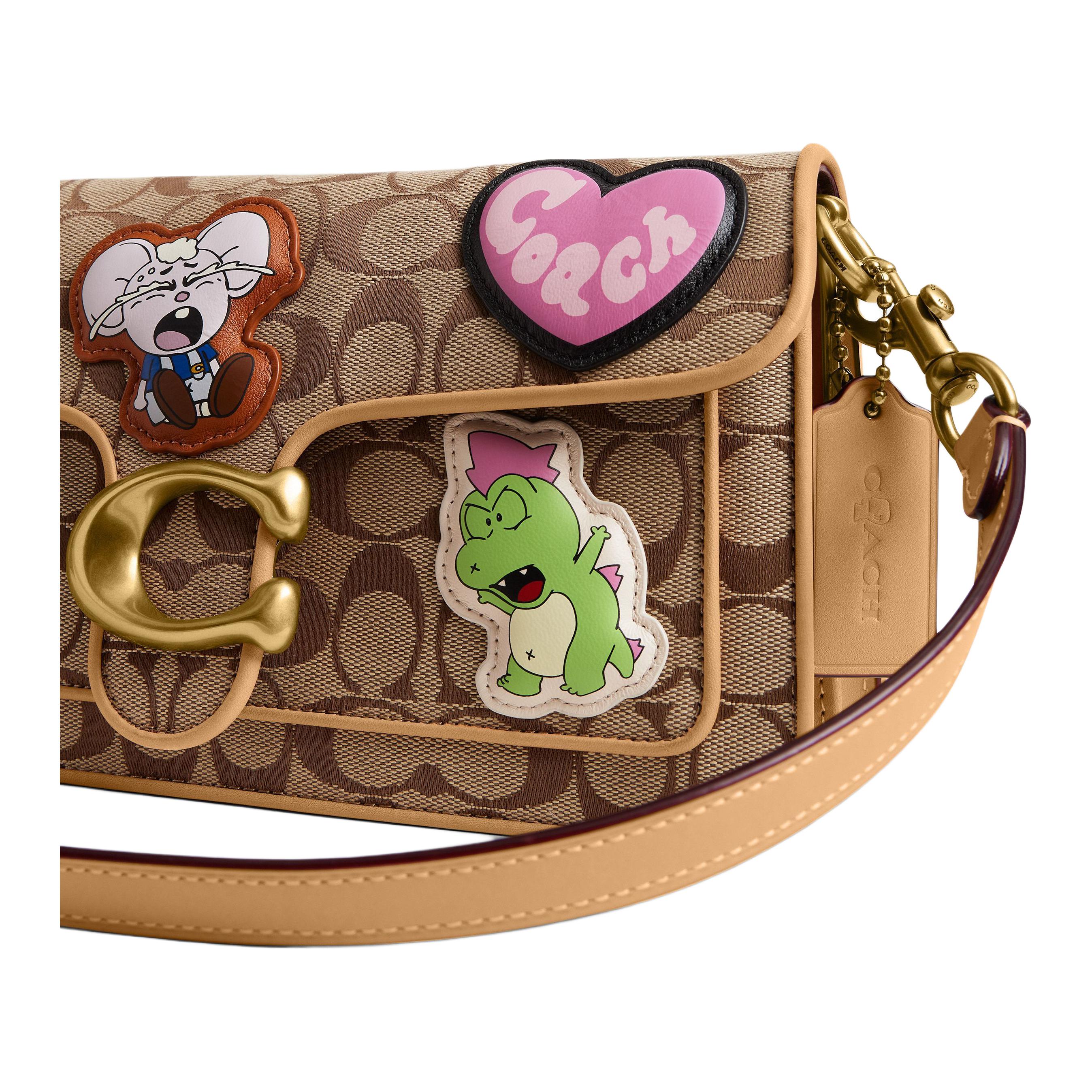 COACH × Brain Dead Collaboration Soft Tabby 26 logo print fabric shoulder bag medium size unisex couple style khaki