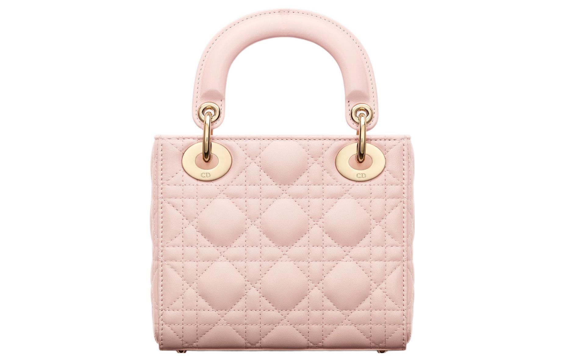 DIOR Lady Dior Detachable Chain Shoulder Strap Cannage Sheepskin Davis Bag Shoulder Crossbody Tote Mini Women's Carmine Pink