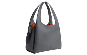 COACH Lana 34 Solid Color Silver Logo Pattern Zipper Compartment Quilted Hardware Buckle Polished Pebble Leather Handbag Large Women's Dark Gray