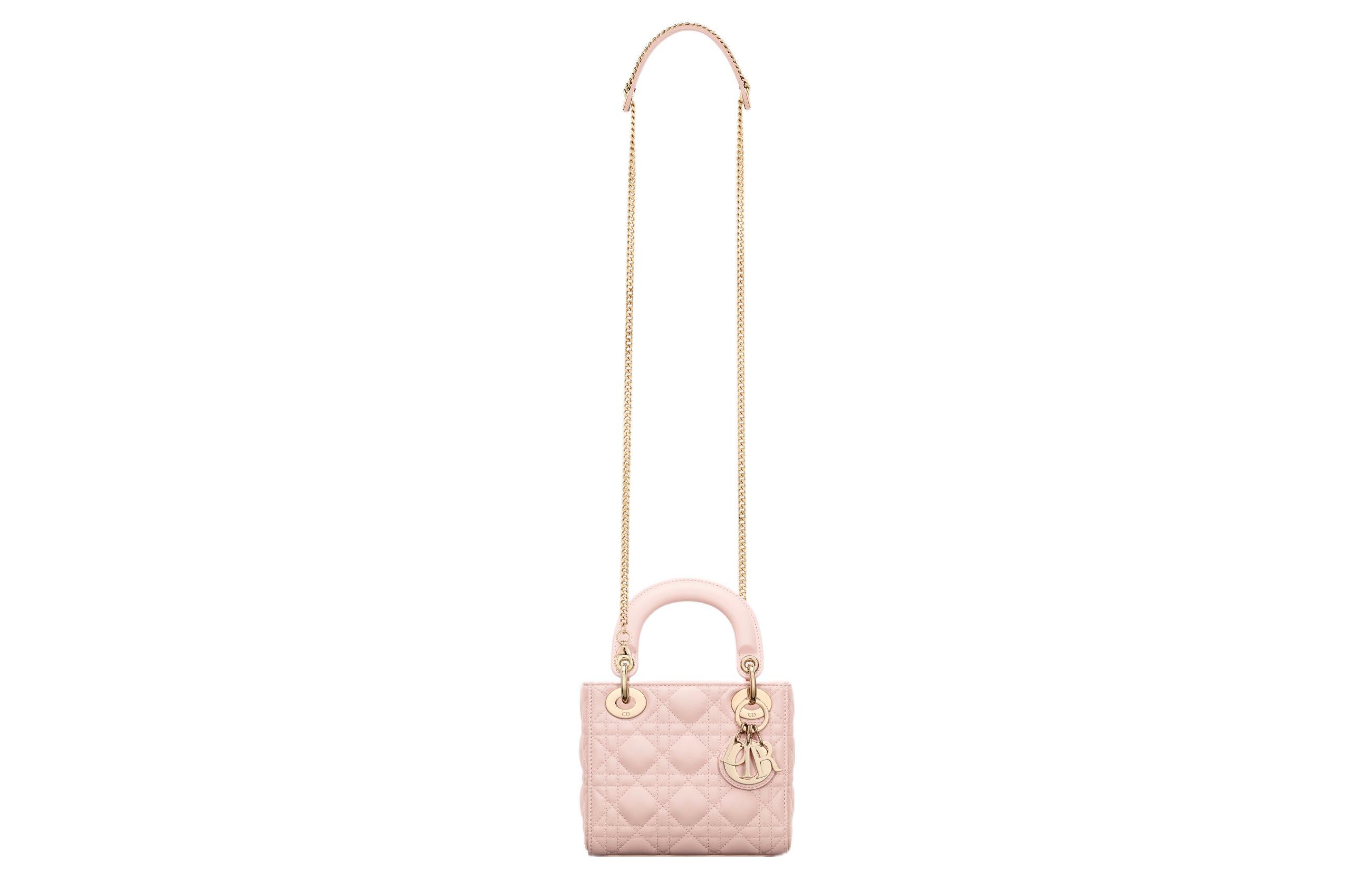 DIOR Lady Dior Detachable Chain Shoulder Strap Cannage Sheepskin Davis Bag Shoulder Crossbody Tote Mini Women's Carmine Pink