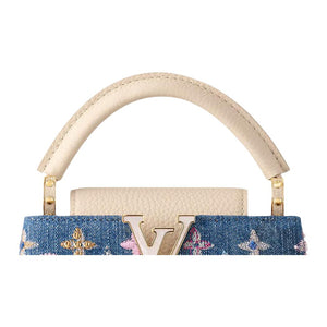 LOUIS VUITTON Capucines Denim Enamel Logo Chain Strap Monogram Denim One-Shoulder Crossbody Tote Women's Blue