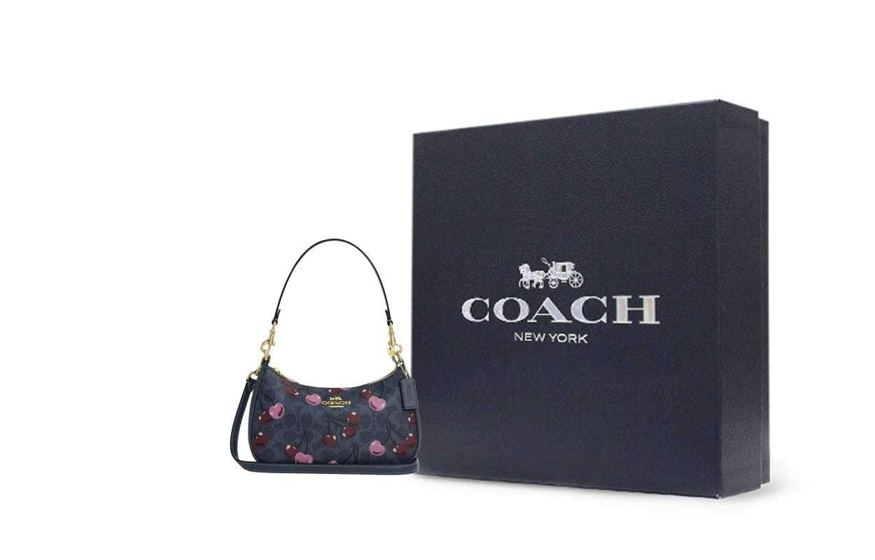 Coach Teri Shoulder Bag with Cherry Print (Blue) - حقيبة كوتش تيري كحلي بنقشة الكرز.